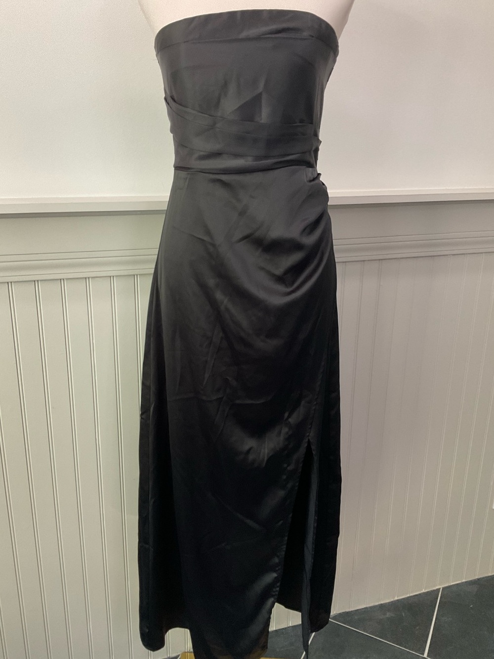Petal & Pup Black Satin Strapless Midi Dress Small Side Slit NWOT